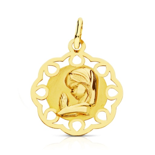 [P9K16515] 9K MEDALLA ORO AMARILLO VIRGEN NIÑA CALADA MATE Y BRILLO 16 MM