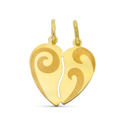 [P9K16545] 9K COLGANTE ORO AMARILLO CORAZON PARTIDO MATE CON VOLUTAS 17X15 MM