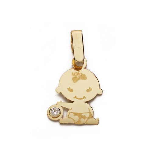 [P9K16588-A] 9K COLGANTE ORO AMARILLO NIÑA LASER CIRCONITA 15X11 MM
