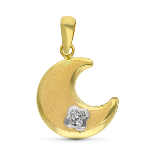 [P9K16655] 9K COLGANTE ORO BICOLOR LUNA CON TREBOL MINI DE CIRCONITAS