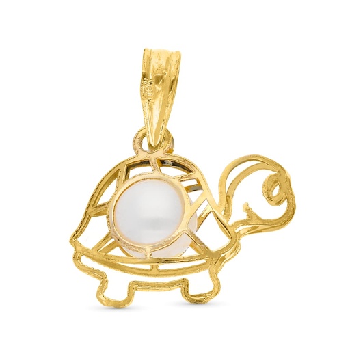 [P9K16693] 9K COLGANTE ORO AMARILLO TORTUGA CALADA CON PERLA 15X13 MM