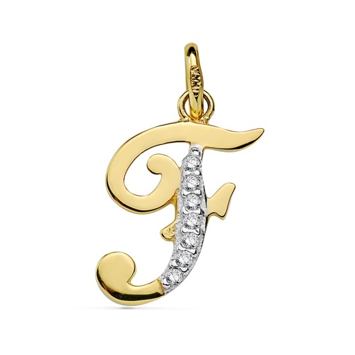 [P9K16740-F] 9K COLGANTE LETRA F CIRCONITAS 16X12 MM