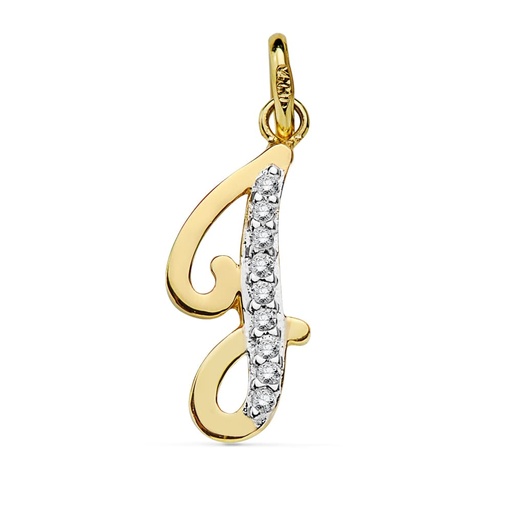 [P9K16740-J] 9K COLGANTE LETRA J CIRCONITAS 18X7 MM