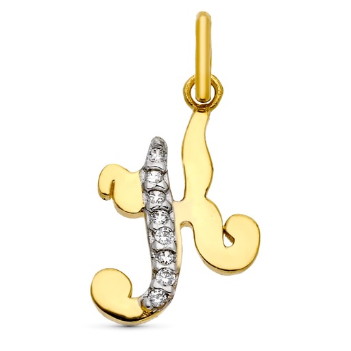 [P9K16740-K] 9K COLGANTE LETRA K CON CIRCONITAS ORO AMARILLO 15X12 MM