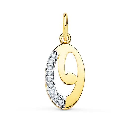 [P9K16740-O] 9K COLGANTE LETRA O CIRCONITAS 17X8.5 MM