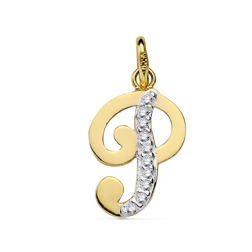[P9K16740-P] 9K COLGANTE LETRA P CIRCONITAS 16X10 MM