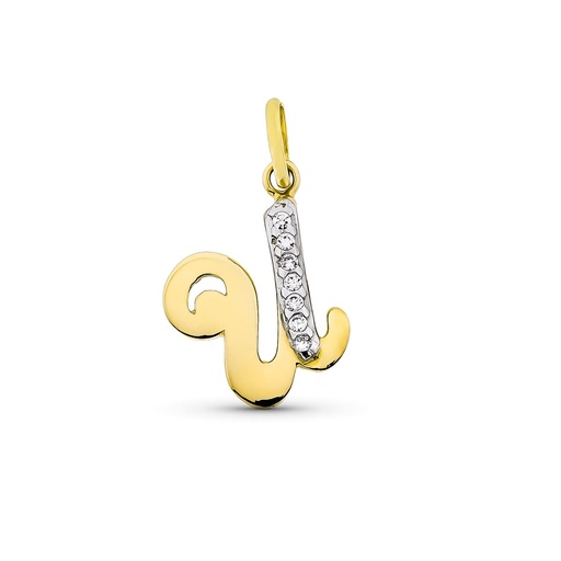 [P9K16740-U] 9K COLGANTE LETRA U CON CIRCONITAS ORO AMARILLO 15X12 MM