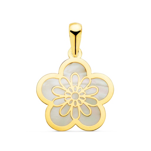 [P9K16825] 9K COLGANTE ORO AMARILLO FLOR CON NACAR 17 MM