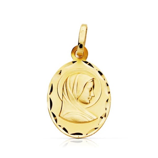 [P9K16883] 9K MEDALLA REDONDA VIRGEN MARIA EN ORO AMARILLO 19X11MM