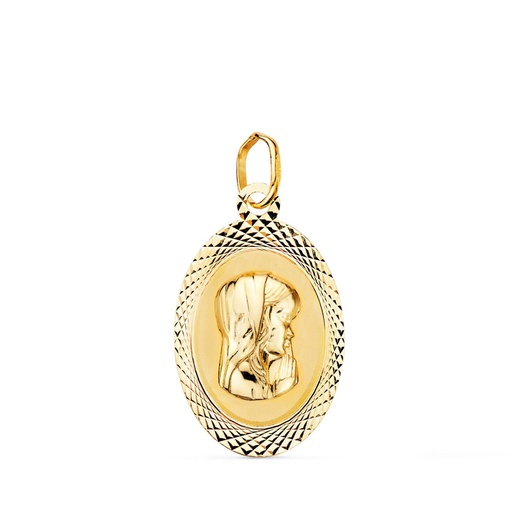 [P9K16891] 9K MEDALLA VIRGEN NIÑA OVAL TALLADA BRILLO Y MATE 18X12 MM