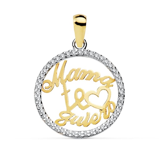 [P9K16916] 9K COLGANTE ORO BICOLOR MAMA TE QUIERO CON CIRCONITAS 16 MM