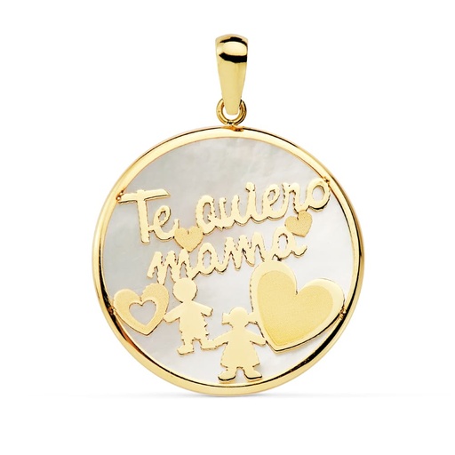 [P9K16919] 9K COLGANTE ORO AMARILLO MAMA NACAR NIÑO Y NIÑA 20 MM