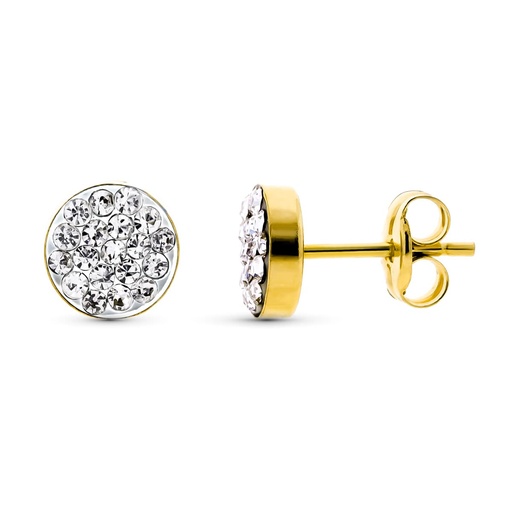 [P9K18026] 9K PENDIENTES ORO AMARILLO REDONDOS CON CIRCONITAS 6 MM CIERRE PRESION