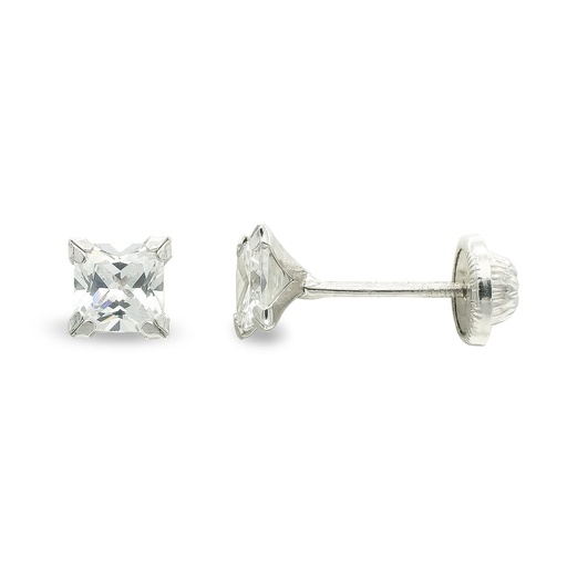 [P9K18085-OB] 9K PENDIENTES ORO BLANCO CIRCONITA 4 MM 4 GARRAS