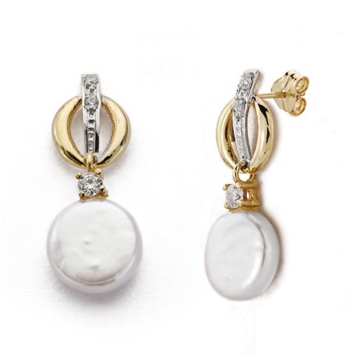 [P9K18155] 9K PENDIENTES PERLA CIRCONITAS PRESION