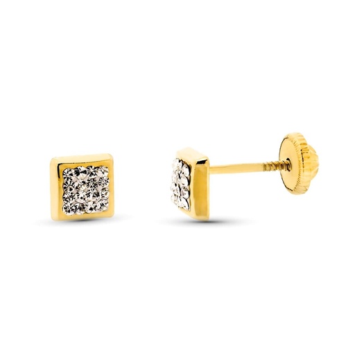 [P9K18182] 9K PENDIENTES ORO AMARILLO CUADRADOS CON CIRCONITAS CIERRE ROSCA