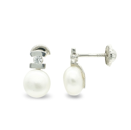 [P9K18205] 9K PENDIENTES PERLA CIRCONITA 10X6 MM