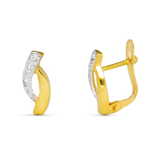[P9K18207-1] 9K PENDIENTES ORO BICOLOR COMUNION CIRCONITAS 12X5 MM CIERRE CATALAN
