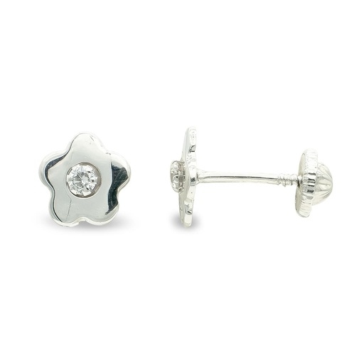 [P9K18208-T] 9K PENDIENTES FLOR 7 MM CIRCONITA ROSCA