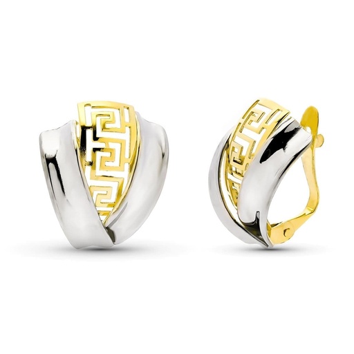 [P9K18209] 9K PENDIENTES ORO BICOLOR BANDAS 16X13 MM CATALAN