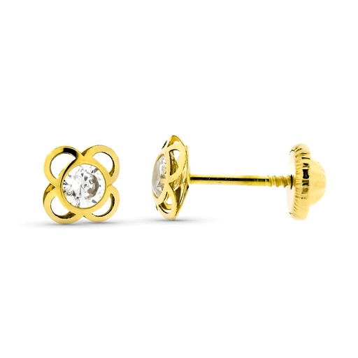[P9K18219] 9K PENDIENTES FLOR 4 PETALOS CON PIEDRA