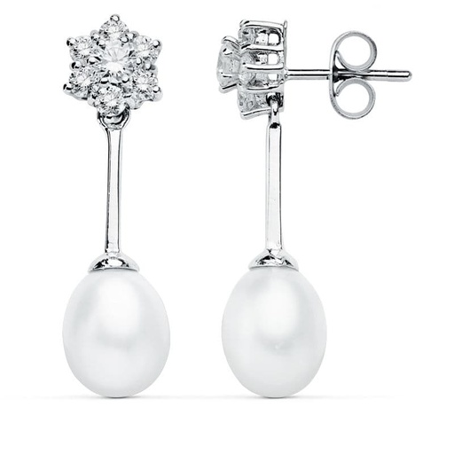 [P9K18243] 9K PENDIENTES ORO BLANCO PERLA 30X8 MM