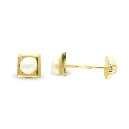 [P9K18247-P] 9K PENDIENTES CUADRADOS 4 MM PERLA3 MM