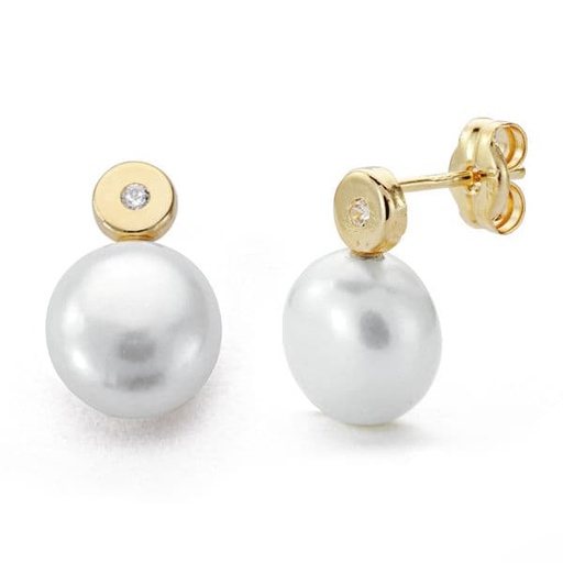 [P9K18249] 9K PENDIENTES ORO AMARILLO PERLA 12X8 MM