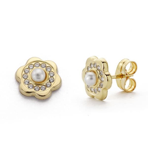 [P9K18356] 9K PENDIENTES FLOR Y PERLA 8X8 MM