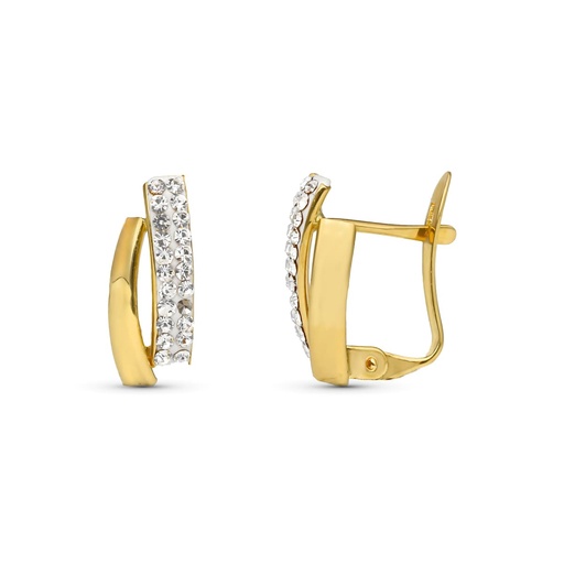[P9K18369] 9K PENDIENTES ORO BICOLOR BANDAS PIEDRA 13X6 MM CIERRE CATALAN