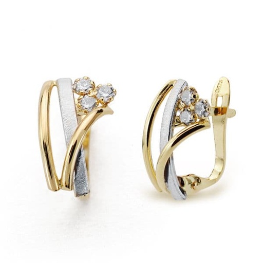 [P9K18443] 9K PENDIENTES ORO BICOLOR BANDAS CON CIRCONITAS 13X8 MM CIERRE CATALAN