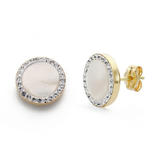 [P9K18487-NA] 9K PENDIENTES ORO AMARILLO NACAR Y CIRCONITAS 11 MM CIERRE PRESION