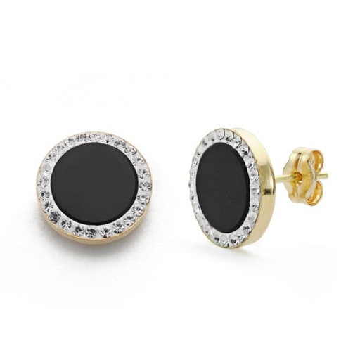 [P9K18487-ON] 9K PENDIENTES ONIX Y CIRCONITAS 11 MM
