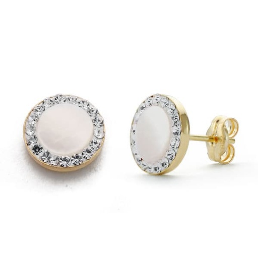 [P9K18502-NA] 9K PENDIENTES ORO AMARILLO NACAR CIRCONITAS 8 MM CIERRE PRESION