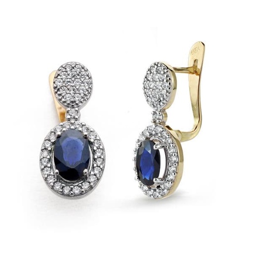 [P9K18504-ZA] 9K PENDIENTES ZAFIRO AZUL 1.24 QT Y CIRCONITAS 18X8 MM