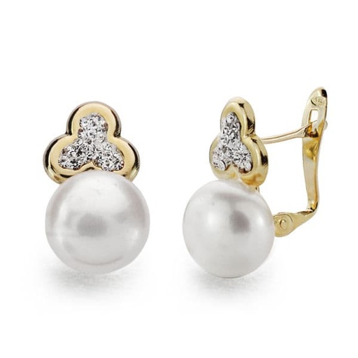 [P9K18505] 9K PENDIENTES TREBOL Y PERLA 16X9 MM