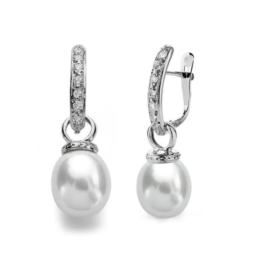 [P9K18511] 9K PENDIENTES ORO BLANCO PERLA 28X9 MM