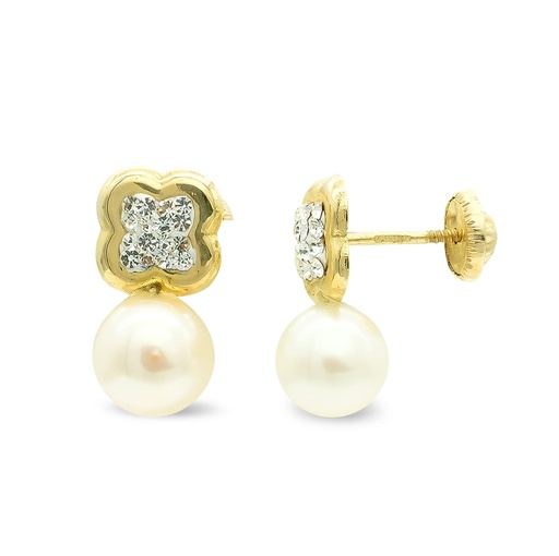 [P9K18519] 9K PENDIENTES FLOR Y PERLA 13X7 MM ROSCA