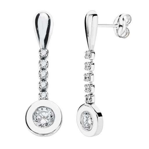 [P9K18551] 9K PENDIENTES ORO BLANCO LARGOS CON CIRCONITAS 25X7 MM CIERRE PRESION