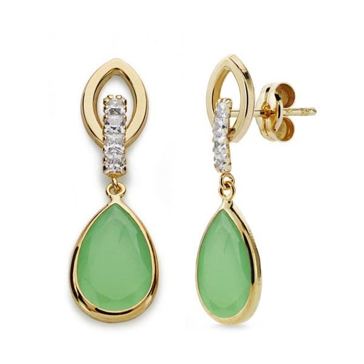 [P9K18553-VE] 9K PENDIENTES DOS CUERPOS PIEDRA VERDE  LAGRIMA