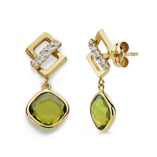[P9K18554-VE] 9K PENDIENTES PIEDRA VERDE Y CIRCONITAS 23X10 MM