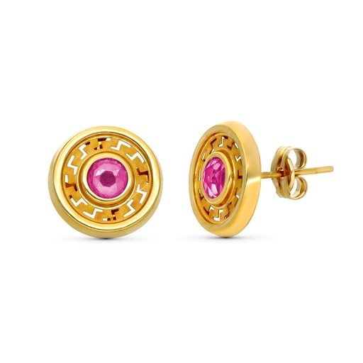[P9K18569-RS] 9K PENDIENTES ORO AMARILLO 11MM PIEDRA ROSA