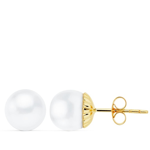 [P9K18586] 9K PENDIENTES ORO AMARILLO PERLA BOTON 9.9-5 MM CIERRE PRESION
