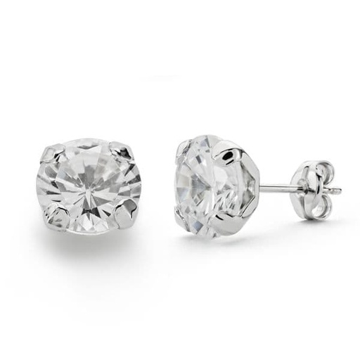[P9K18601-OB] 9K PENDIENTES ORO BLANCO CIRCONITAS CON GARRAS 8X8 MM CIERRE PRESION