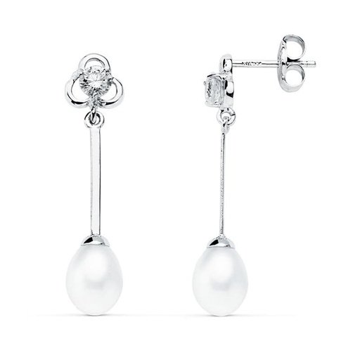 [P9K18607] 9K PENDIENTES LARGOS ORO BLANCO PERLA