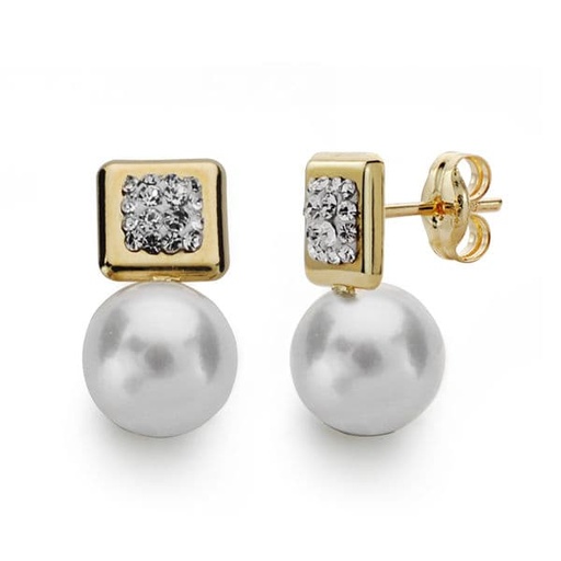 [P9K18625] 9K PENDIENTES ORO AMARILLO PERLA CULTIVADA 7.5-8 MM TOTAL 14X8 MM PRESION