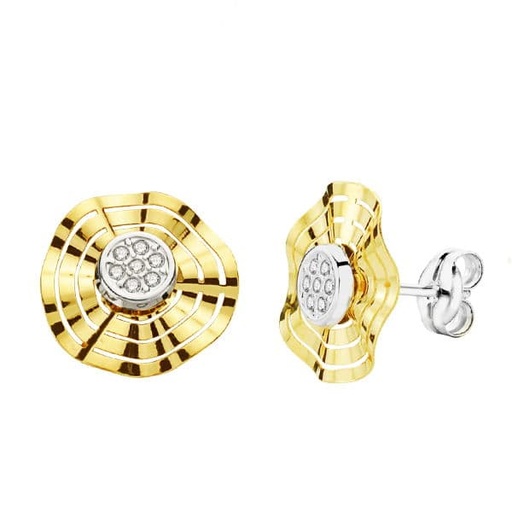[P9K18709] 9K PENDIENTES ORO BICOLOR CALADOS CIRCONITAS 10 MM