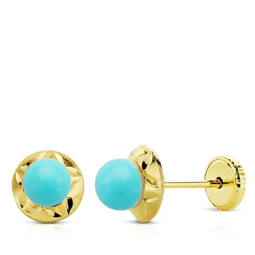 [P9K18762-T] 9K PENDIENTES ORLA TALLADA Y TURQUESAS DE 5 MM 7 MM