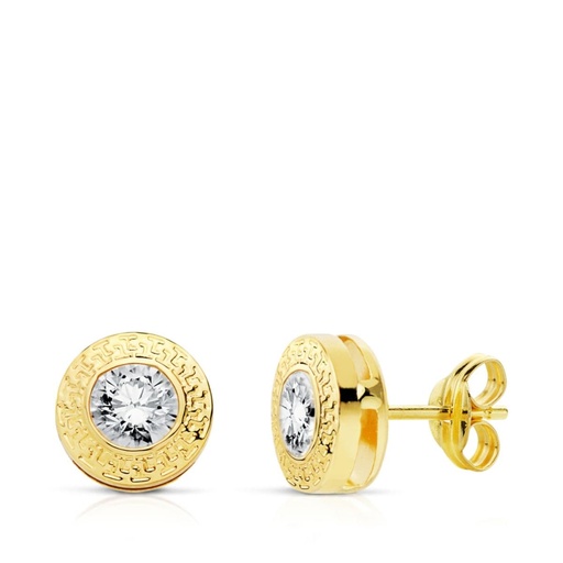 [P9K18948] 9K PENDIENTES CHATON 7 MM GRECA ORO AMARILLOTUERCA