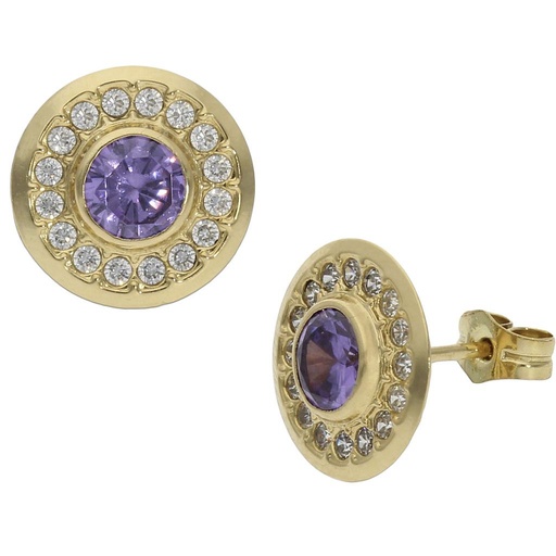 [P1038] Pendientes oro 18 kt violeta + circonitas - 11mm